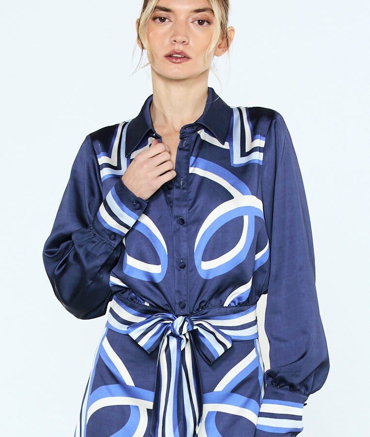 Tie Front Shirt and Mini Skirt Set