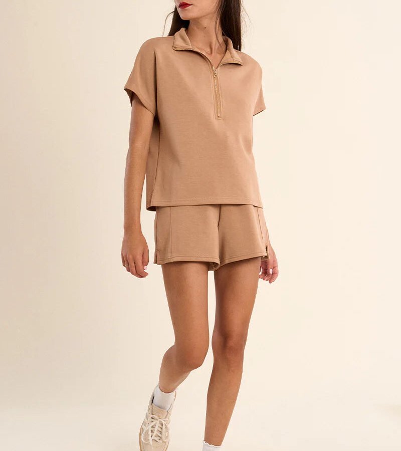 Shorts and Gala Top Set in Camel