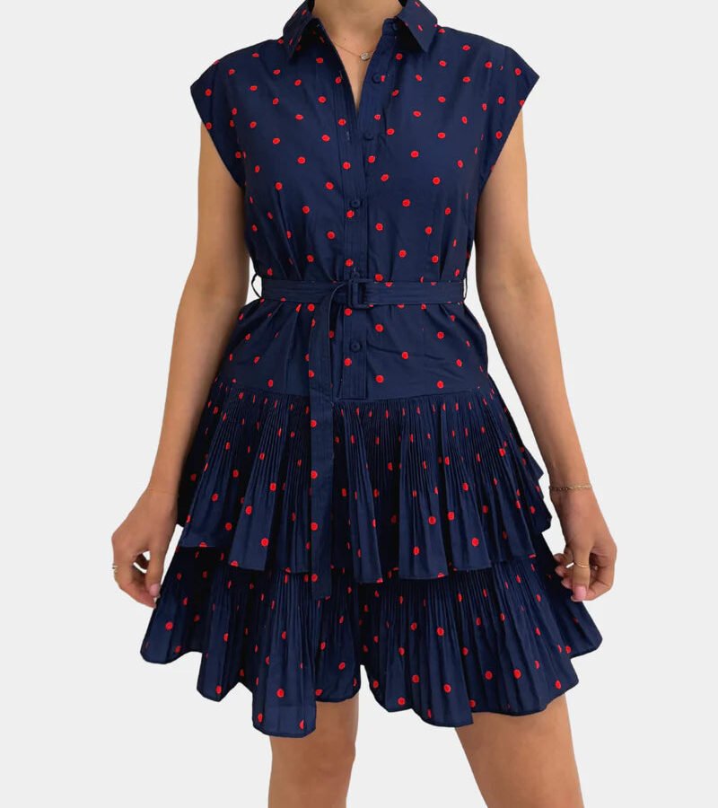 Polka Dot Button Down Tiered Mini Dress