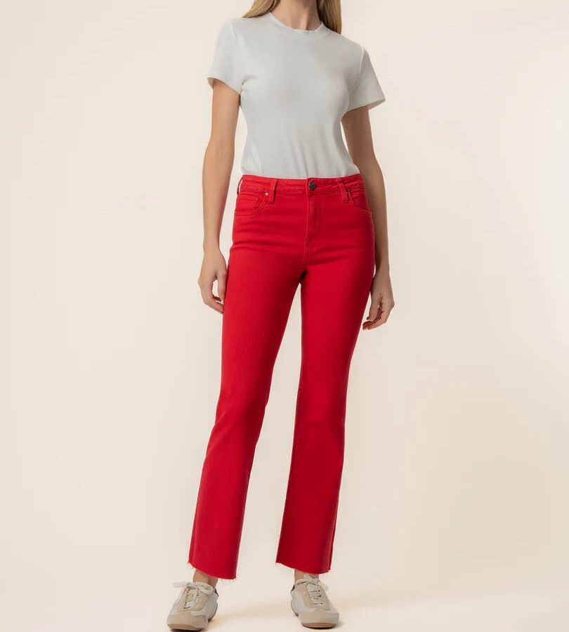 High Rise Ankle Flare in Ruby Red